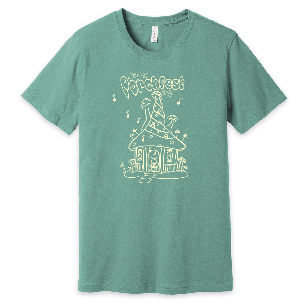 Ithaca Porchfest 2023 T-Shirt - Alt Design with Light Yellow Ink