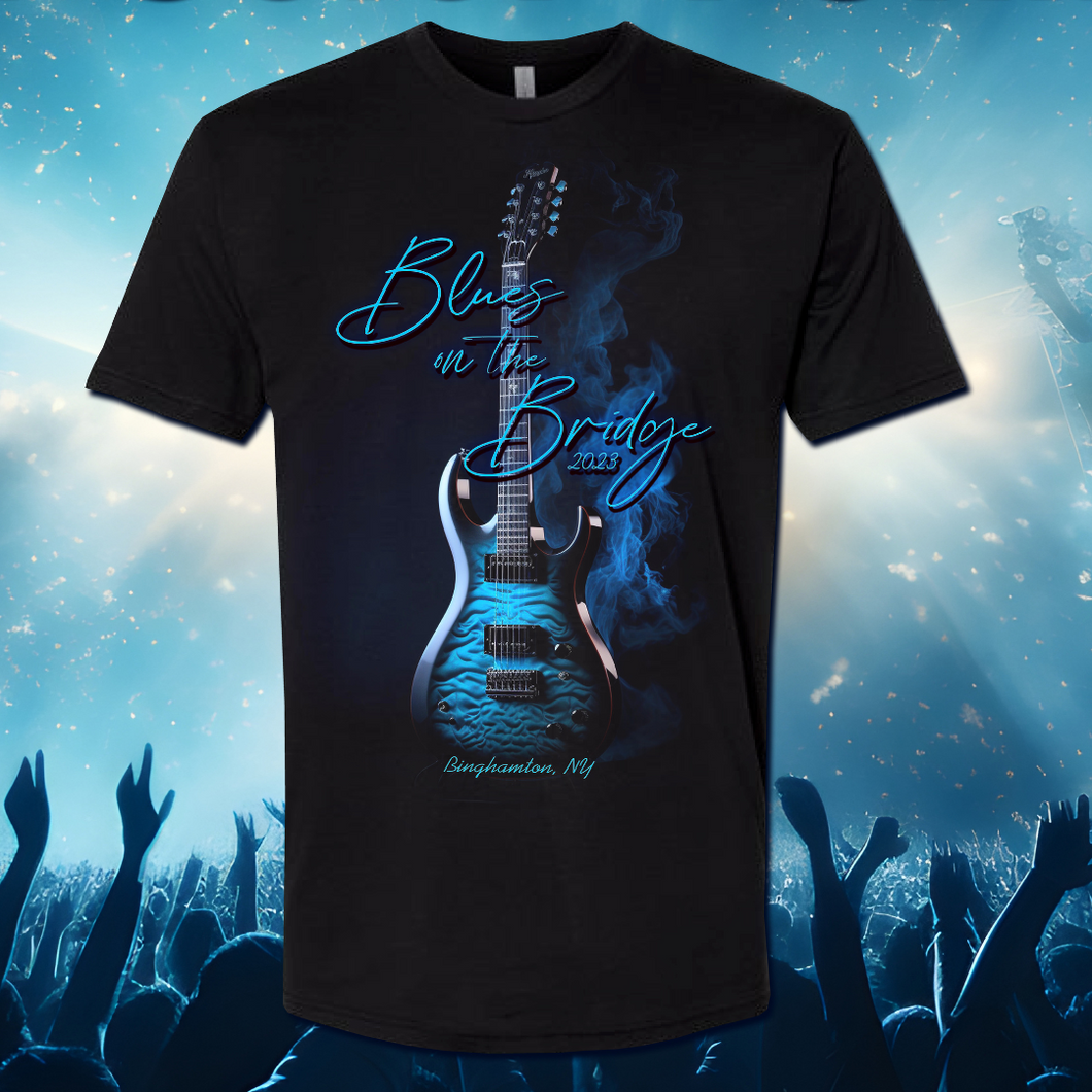 Blues On The Bridge - Blue Guitar Tshirt