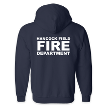 Load image into Gallery viewer, LEISURE WEAR- Hancock Fire Department Full Zip Hooded Sweatshirt (White Logo w/back)
