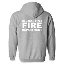 Load image into Gallery viewer, LEISURE WEAR- Hancock Fire Department Full Zip Hooded Sweatshirt (Full Color Logo w/back)
