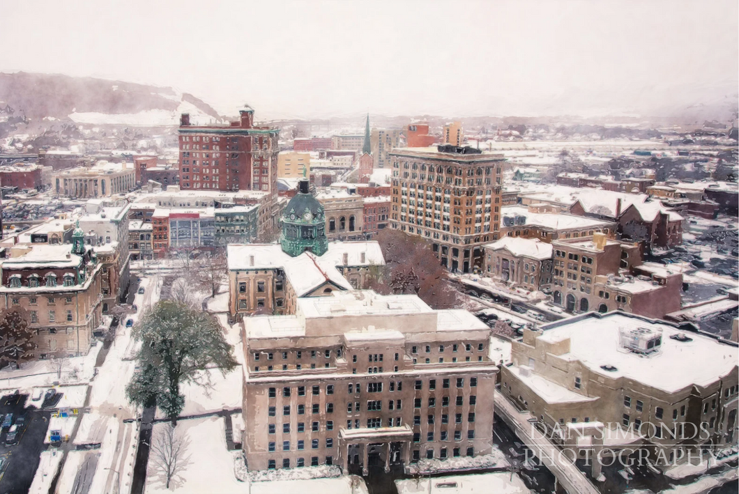 City of Binghamton Winter Scene by Dan Simonds Framed Canvas Print