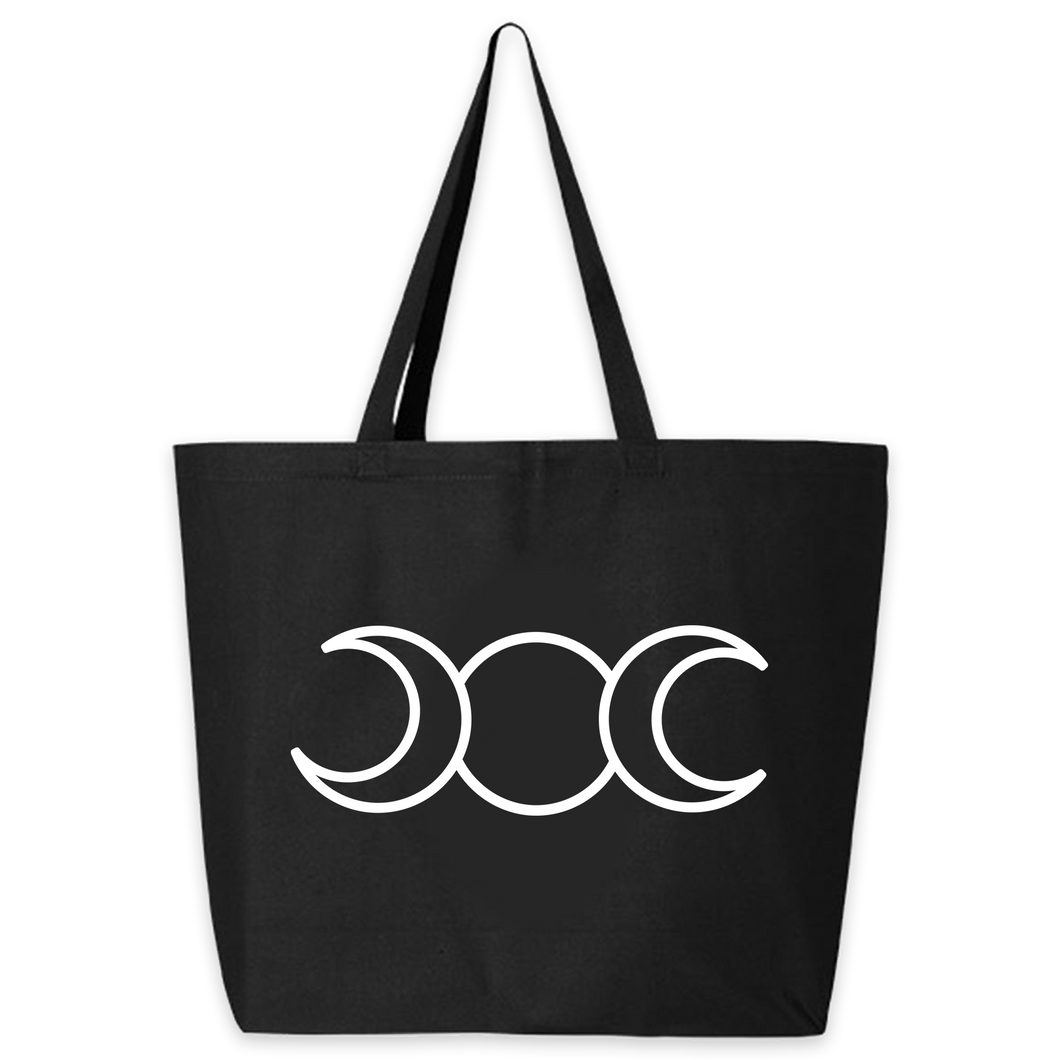 Triple Moon Tote - Black with White Ink