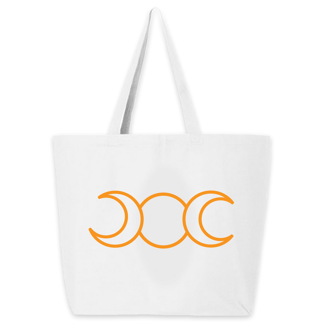Triple Moon Tote - White with Orange Ink