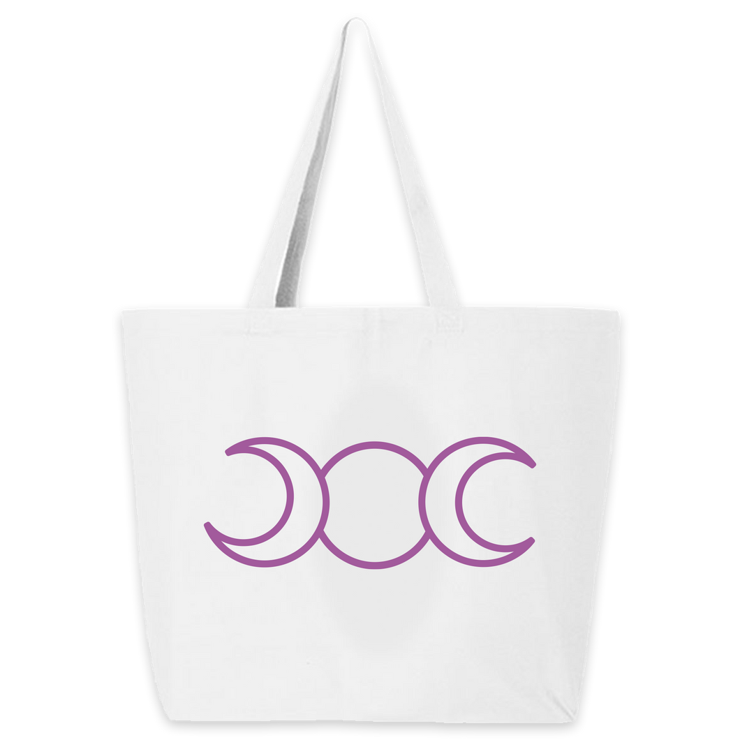 Triple Moon Tote - White with Purple Ink