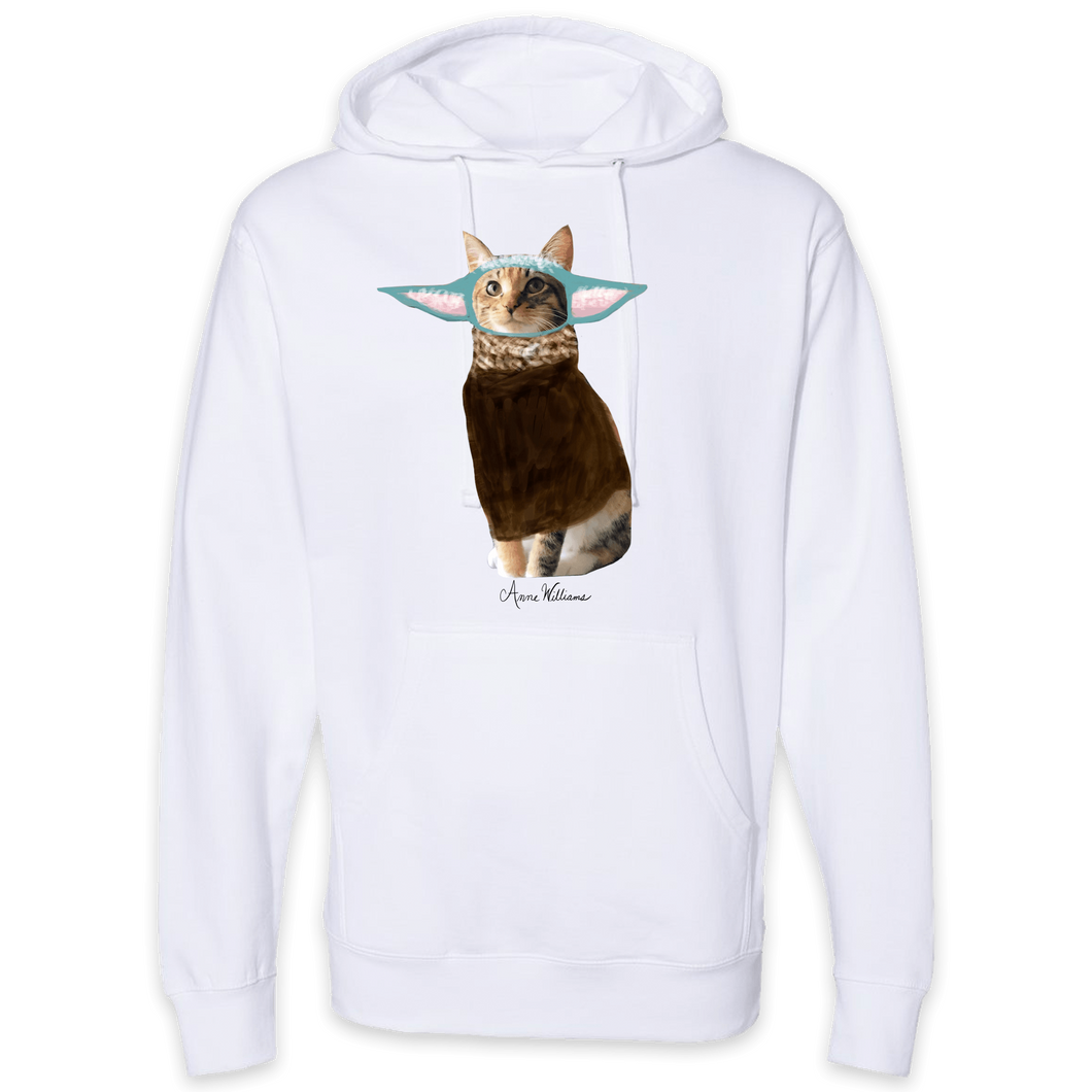 Anne Williams Art Yoda Cat Pullover Hooded Sweatshirt